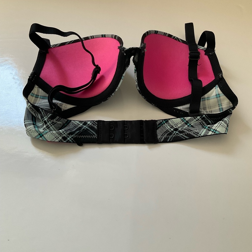 La Senza Remix Push Up Plunge Bra Teal Black Tartan Size 30A - Picture 5 of 9